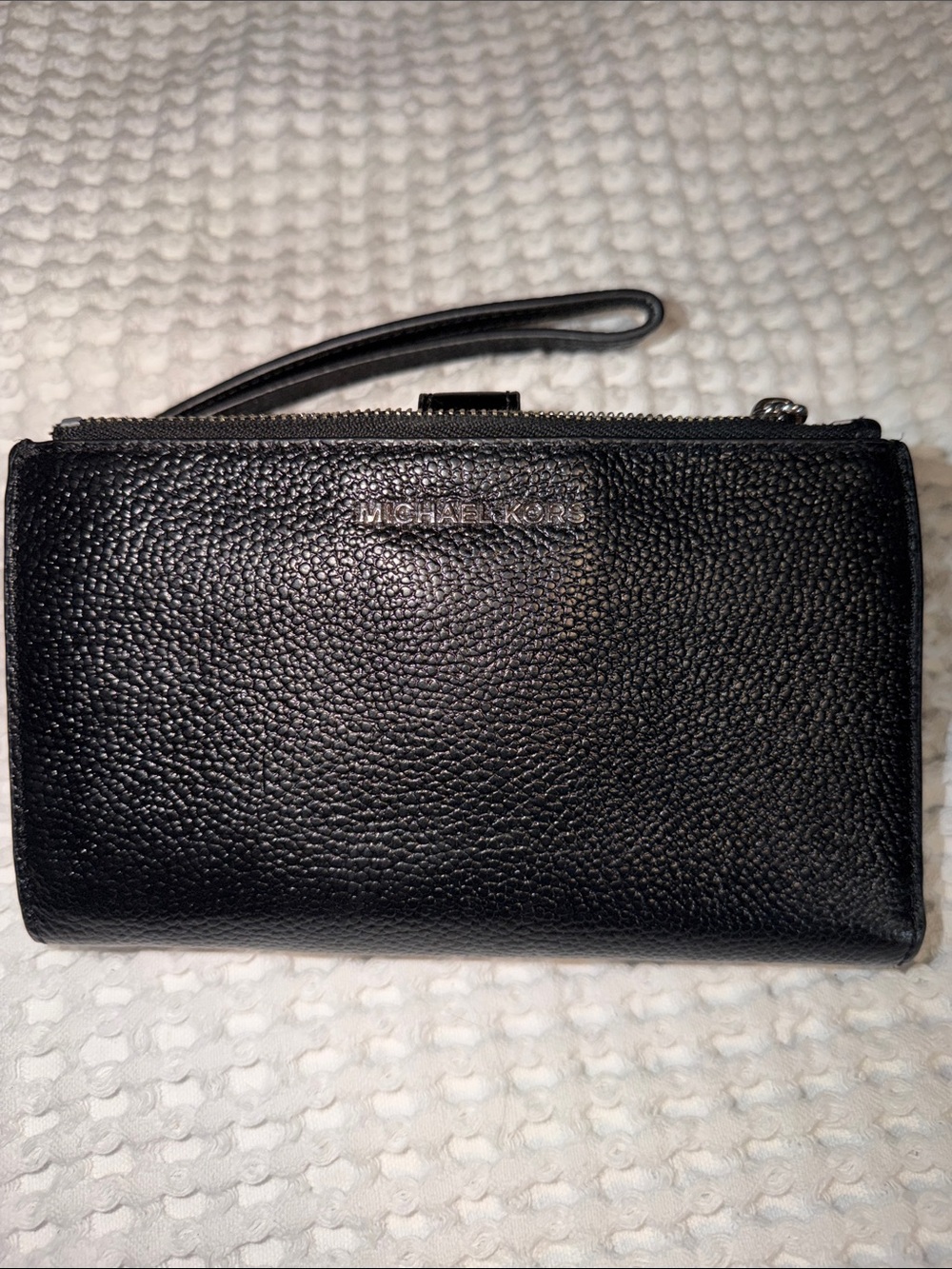 Michael Kors Black Pebbled Leather Adele Double-Zip Wristlet